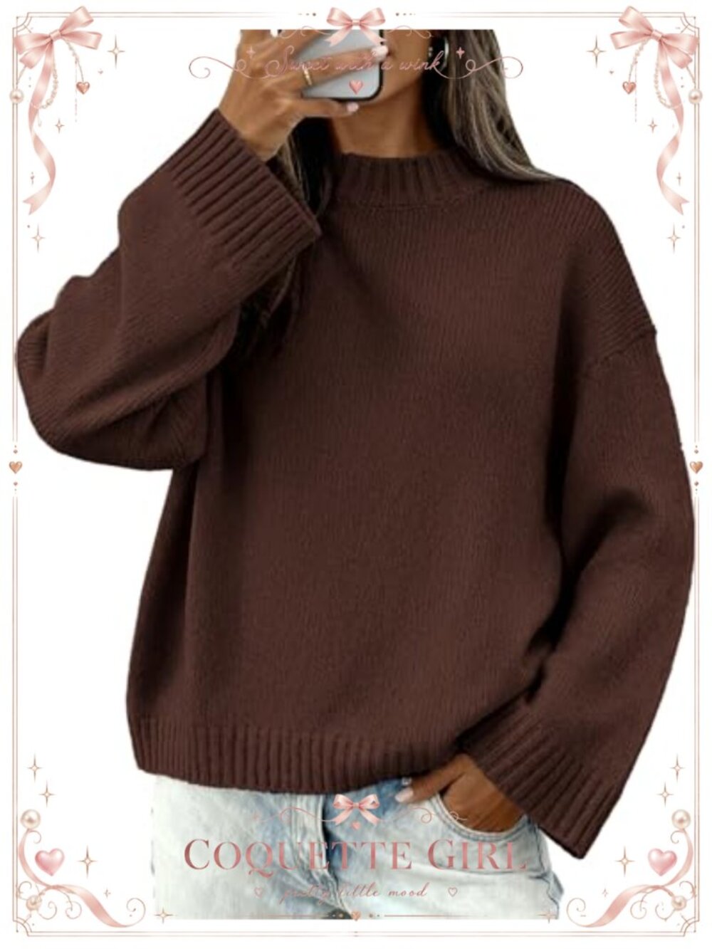 Womens Crewneck Long Sleeve Loose Knit Pullover Sweater Oversized